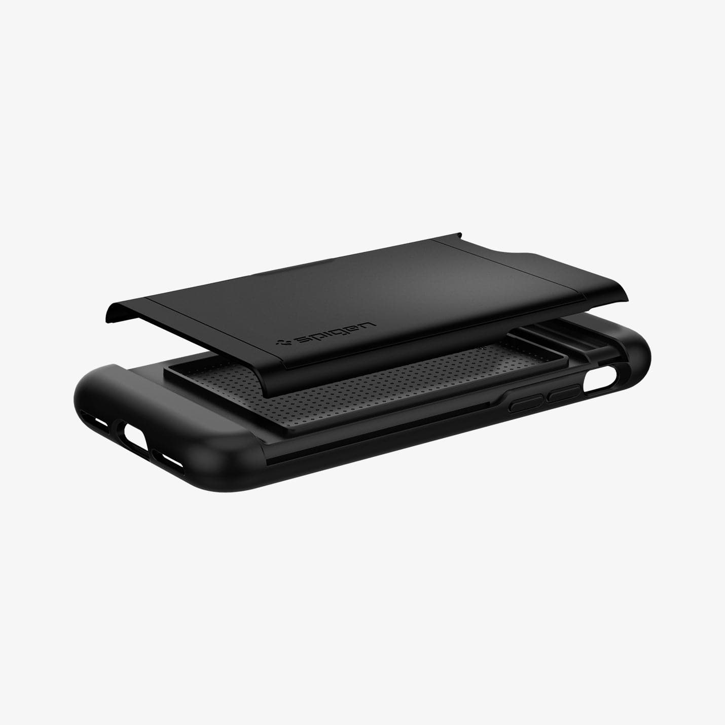 042CS20455 - iPhone 7 Series Slim Armor CS Case in Black showing the back cover hovering above the back case