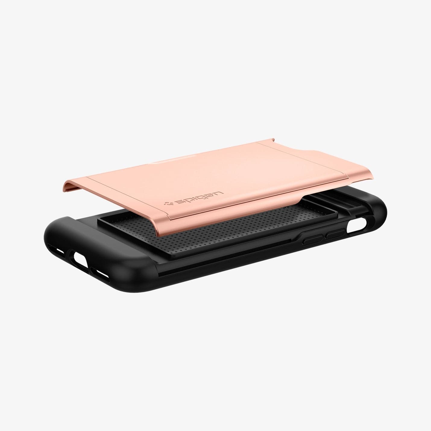 054CS22570 - iPhone 7 Series Slim Armor CS Case in Blush Gold showing the back cover hovering above the back case