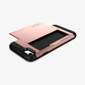042CS20454 - iPhone 7 Series Slim Armor CS Case in Rose Gold showing the back with card slider out, flat