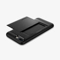 043CS20528 - iPhone 7 Series Slim Armor CS Case in Black showing the back with card slider out, flat