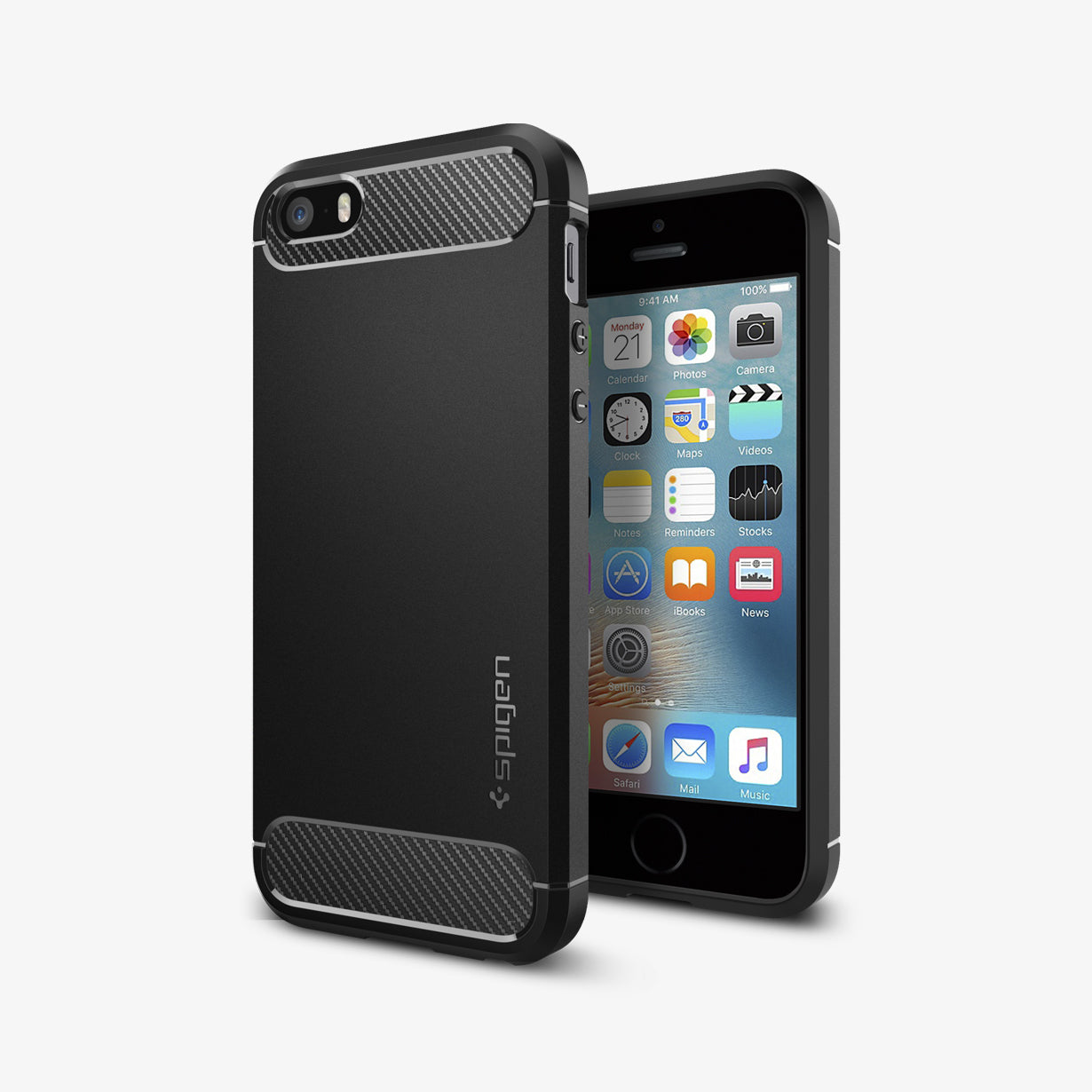 041CS20167 - iPhone SE Rugged Armor case in black showing the back and front