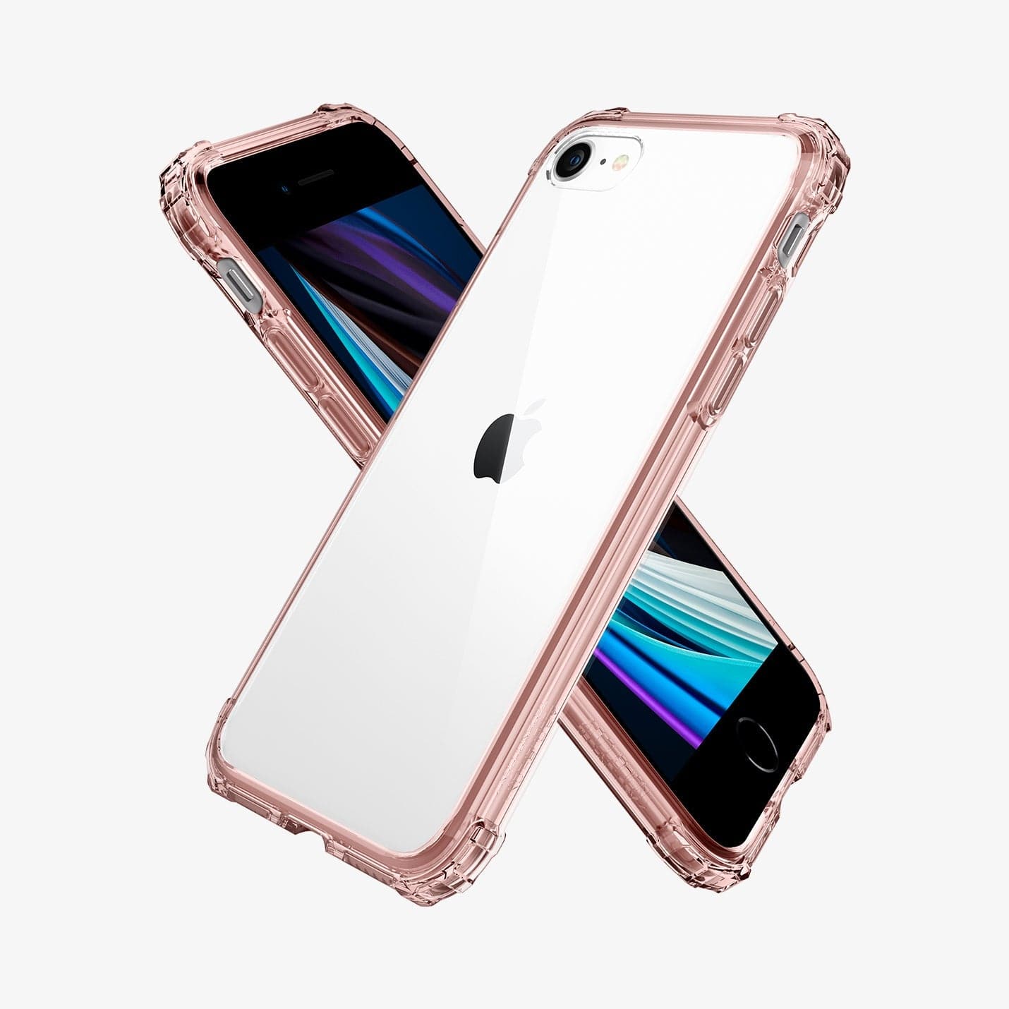 042CS20308 - iPhone 8 Case Crystal Shell in rose crystal showing the back, front and sides
