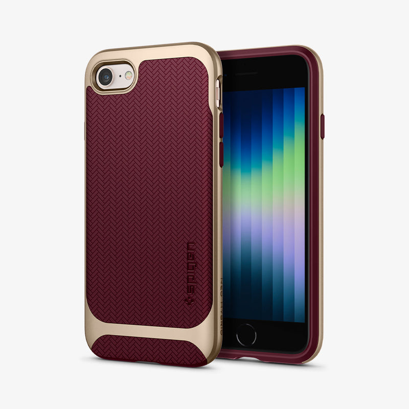 054CS22198 - iPhone SE Neo Hybrid Herringbone case in burgundy showing the back and front