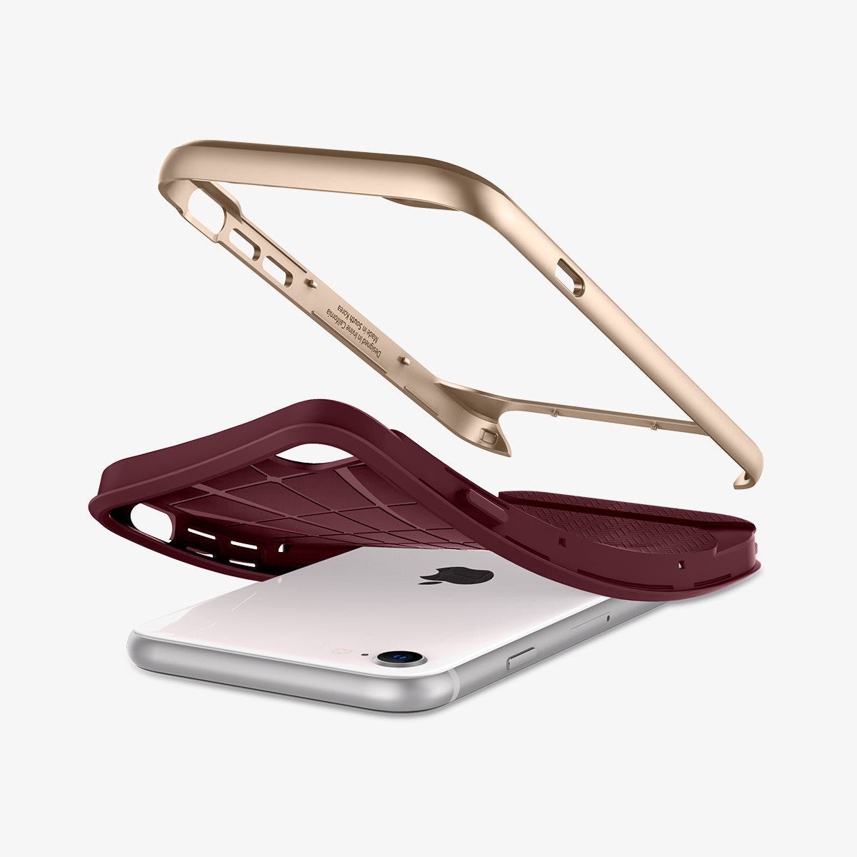054CS22198 - iPhone SE Neo Hybrid Herringbone case in burgundy showing the breakdown
