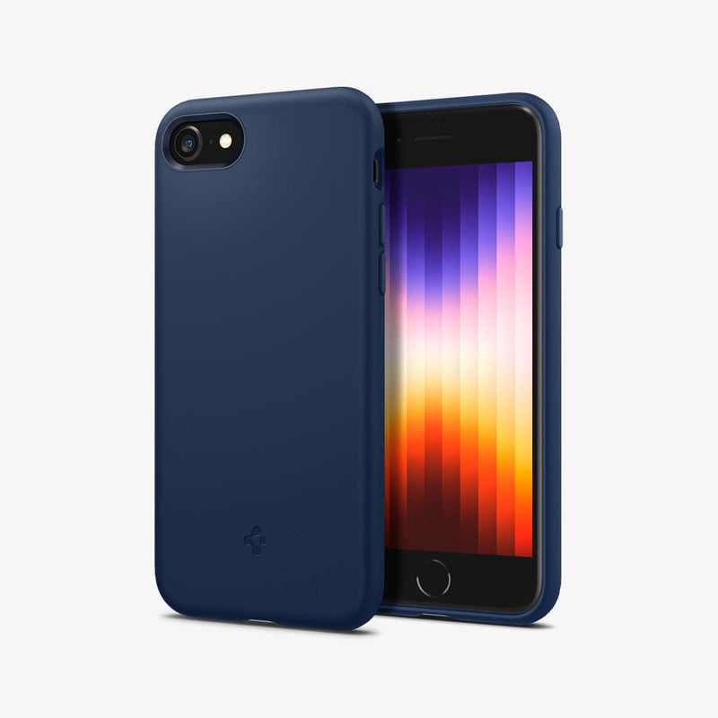 ACS04350 - iPhone 8 Series Silicone Fit Case in Navy Blue showing the back and front