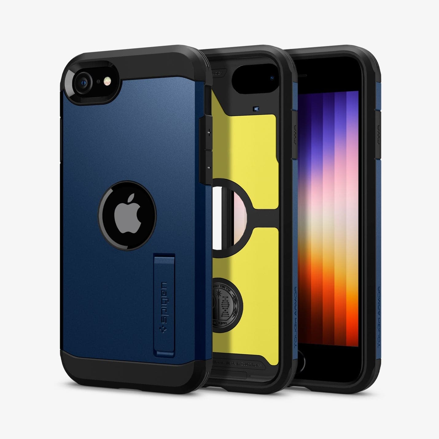 ACS04347 - iPhone 7 Series Tough Armor Case in Navy Blue showing 3 paralleled cases, one showing front, two showing inner layer and back