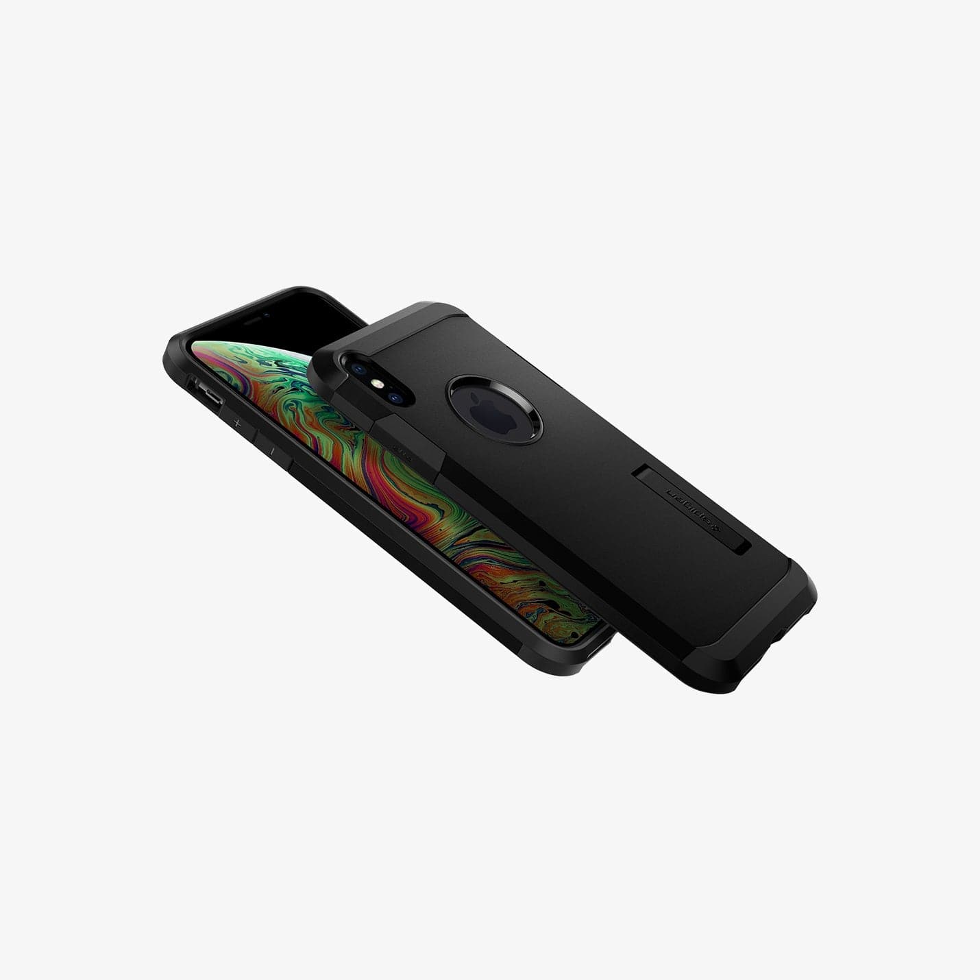 065CS25130 - iPhone XS Max Case Tough Armor in black showing the back, front and sides