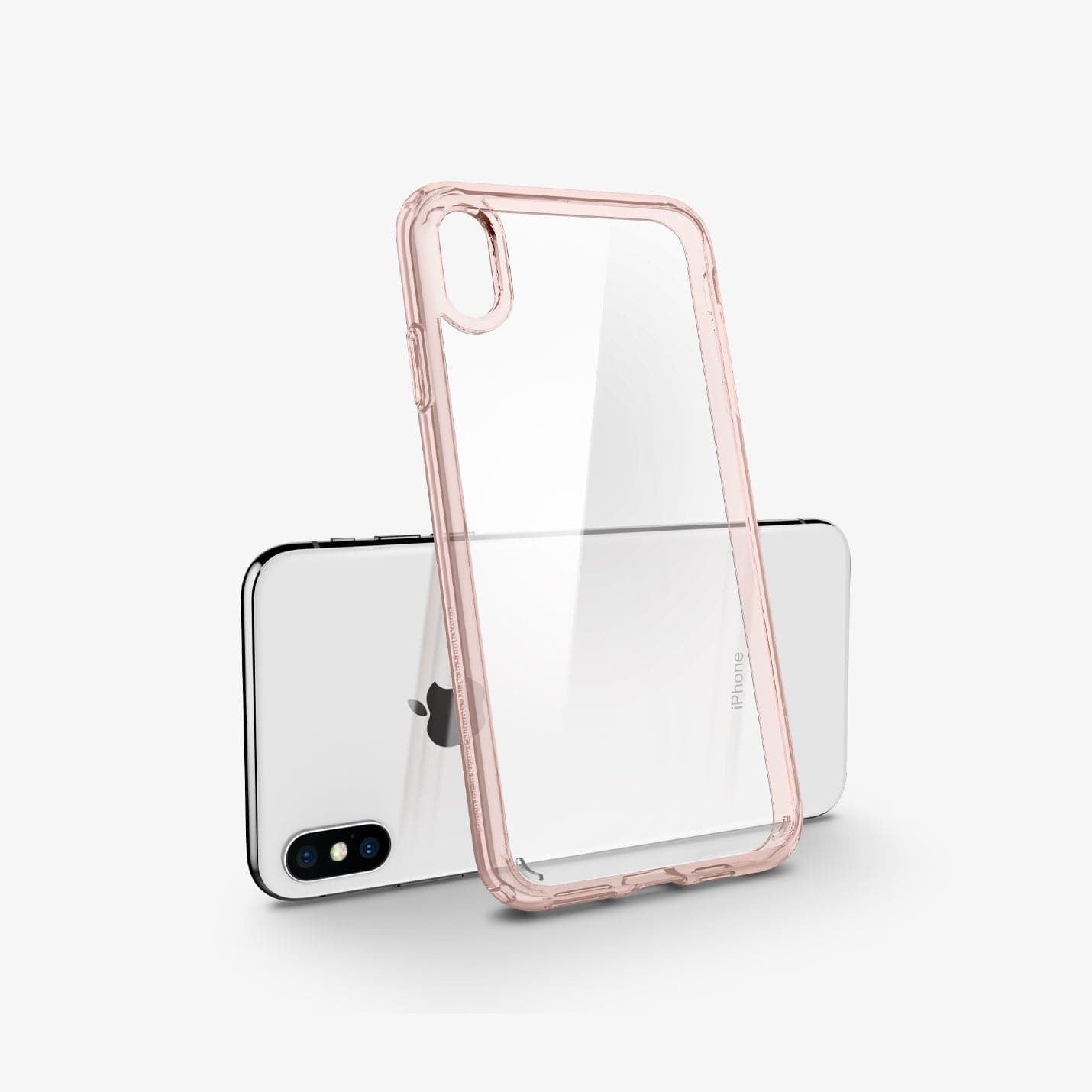 ACS01834 - iPhone XS Max Case Ultra Hybrid in rose crystal showing the case leaning against the device