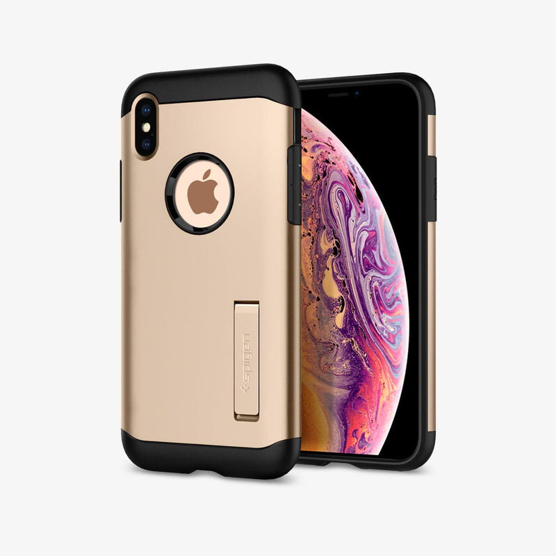 063CS24516 - iPhone XS Case Slim Armor in champagne gold showing the back and front