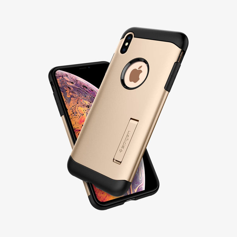 063CS24516 - iPhone XS Case Slim Armor in champagne gold showing the back, front and sides