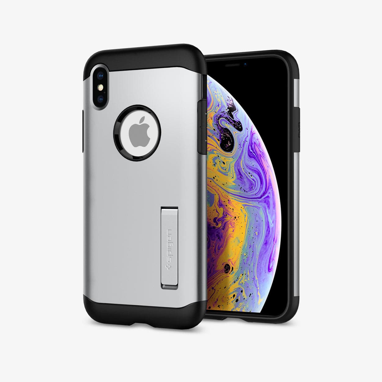 063CS24521 - iPhone XS / X Case Slim Armor in satin silver showing the back and front