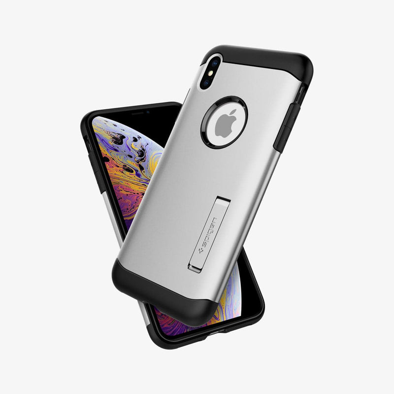 063CS24521 - iPhone XS / X Case Slim Armor in satin silver showing the back, front and sides
