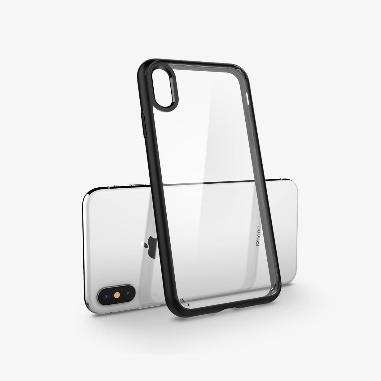 057CS25364 - iPhone XS / X Case Ultra Hybrid in black showing the case leaning against the device