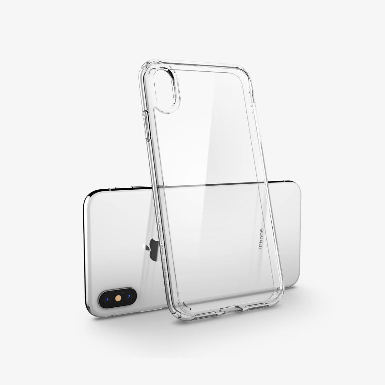 057CS22127 - iPhone XS / X Case Ultra Hybrid in crystal clear showing the case leaning against the device