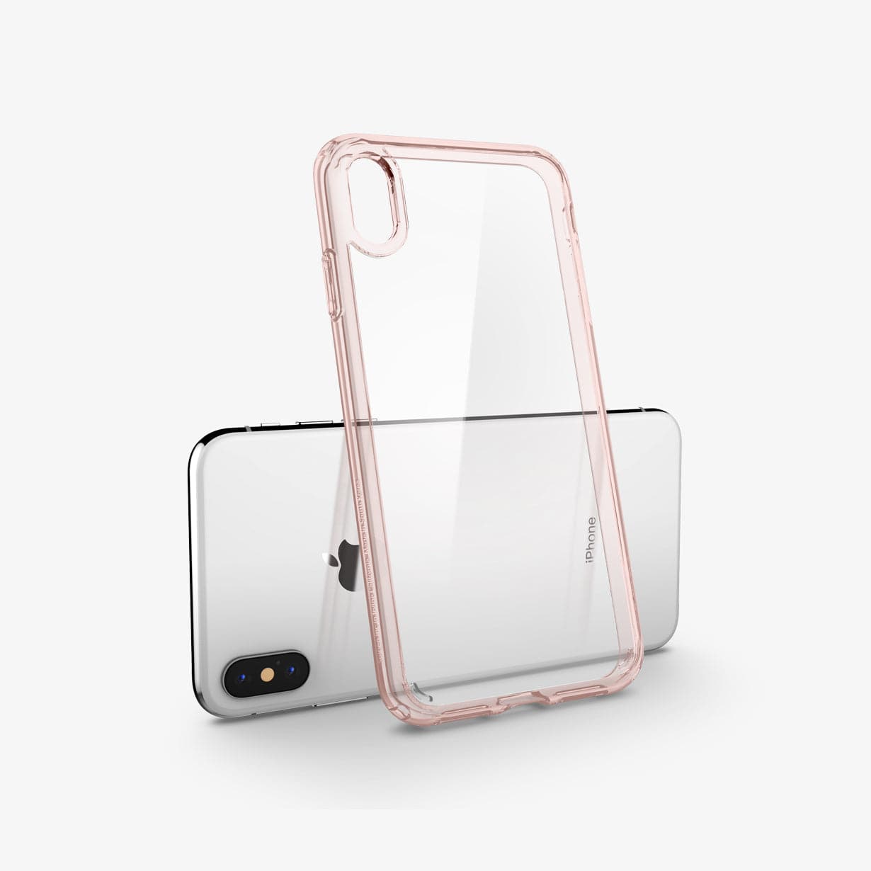057CS22128 - iPhone XS / X Case Ultra Hybrid in rose crystal showing the case leaning against the device