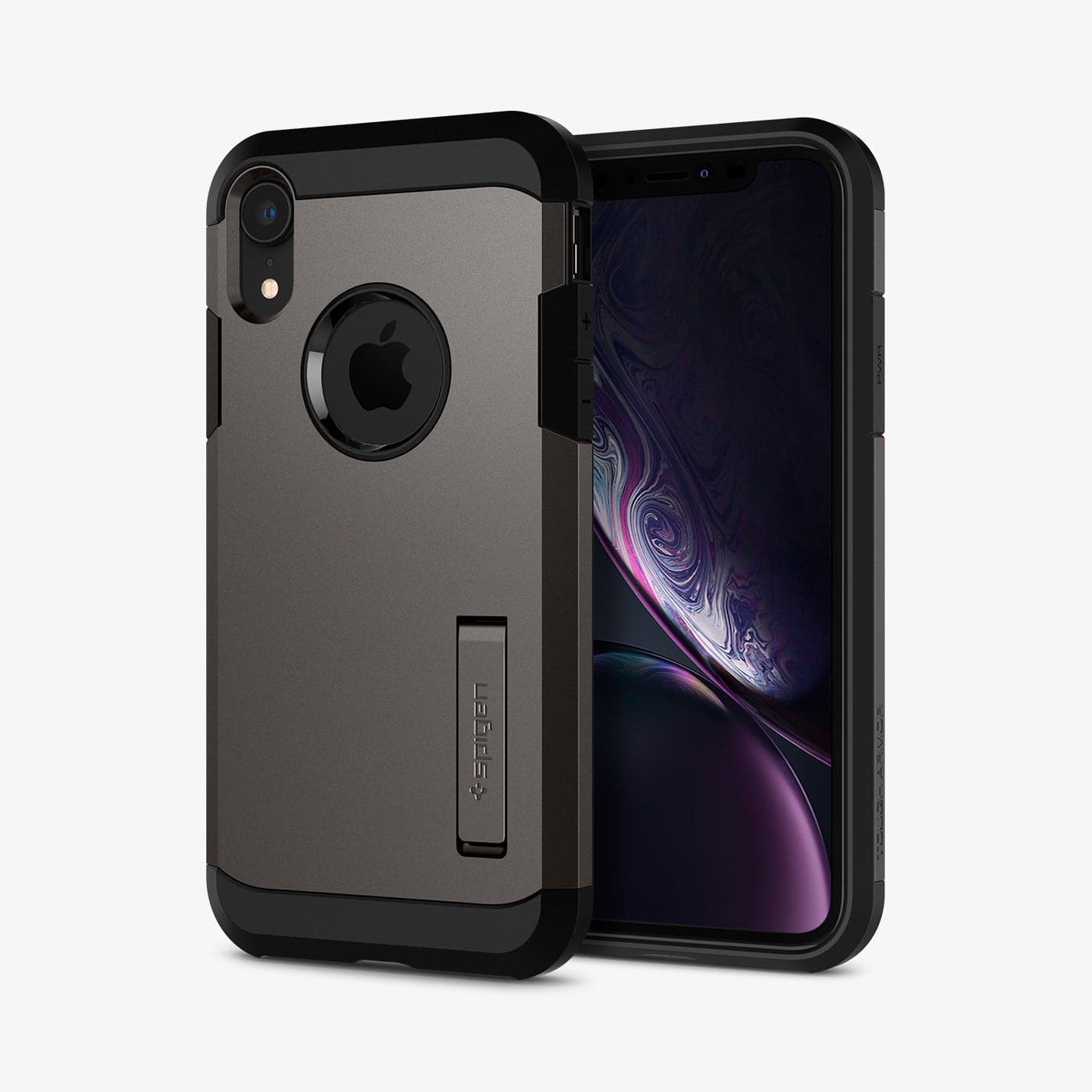 064CS24877 - iPhone XR Case Tough Armor in gunmetal showing the back and front