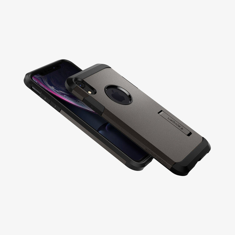 064CS24877 - iPhone XR Case Tough Armor in gunmetal showing the back, front and sides