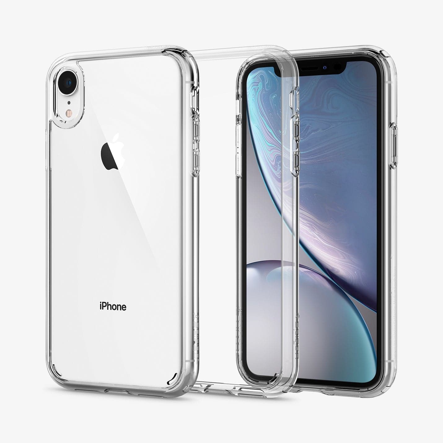 064CS24873 - iPhone XR Case Ultra Hybrid in crystal clear showing the back, inside and front