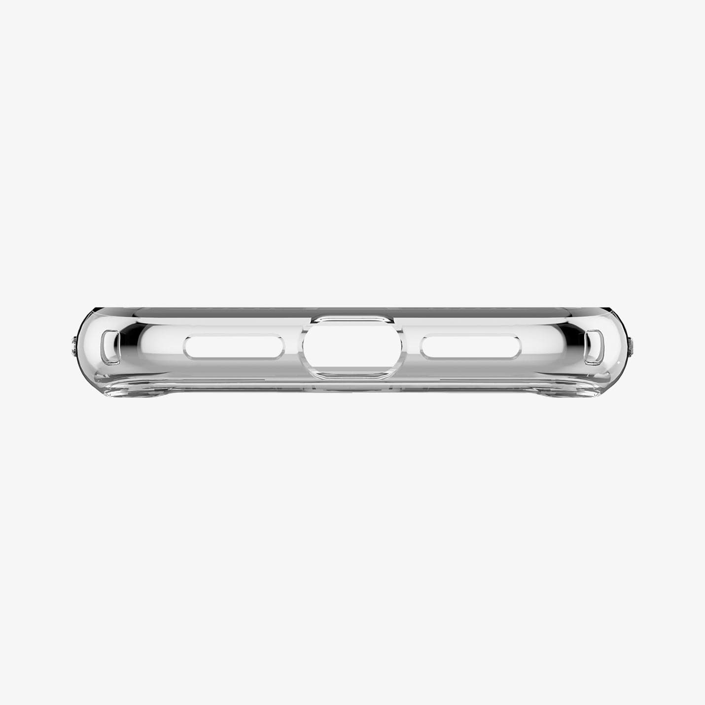 064CS24873 - iPhone XR Case Ultra Hybrid in crystal clear showing the bottom with precise cutouts