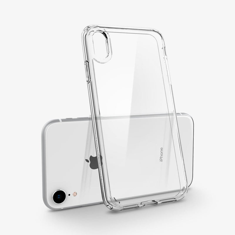 064CS24873 - iPhone XR Case Ultra Hybrid in crystal clear showing the case leaning against the device
