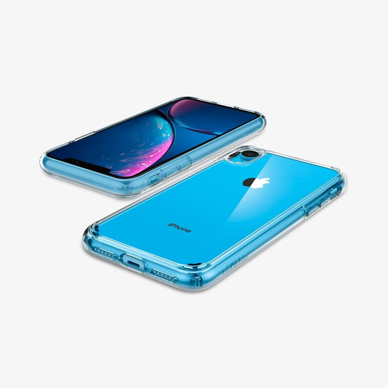 064CS24873 - iPhone XR Case Ultra Hybrid in crystal clear showing the back, front and sides