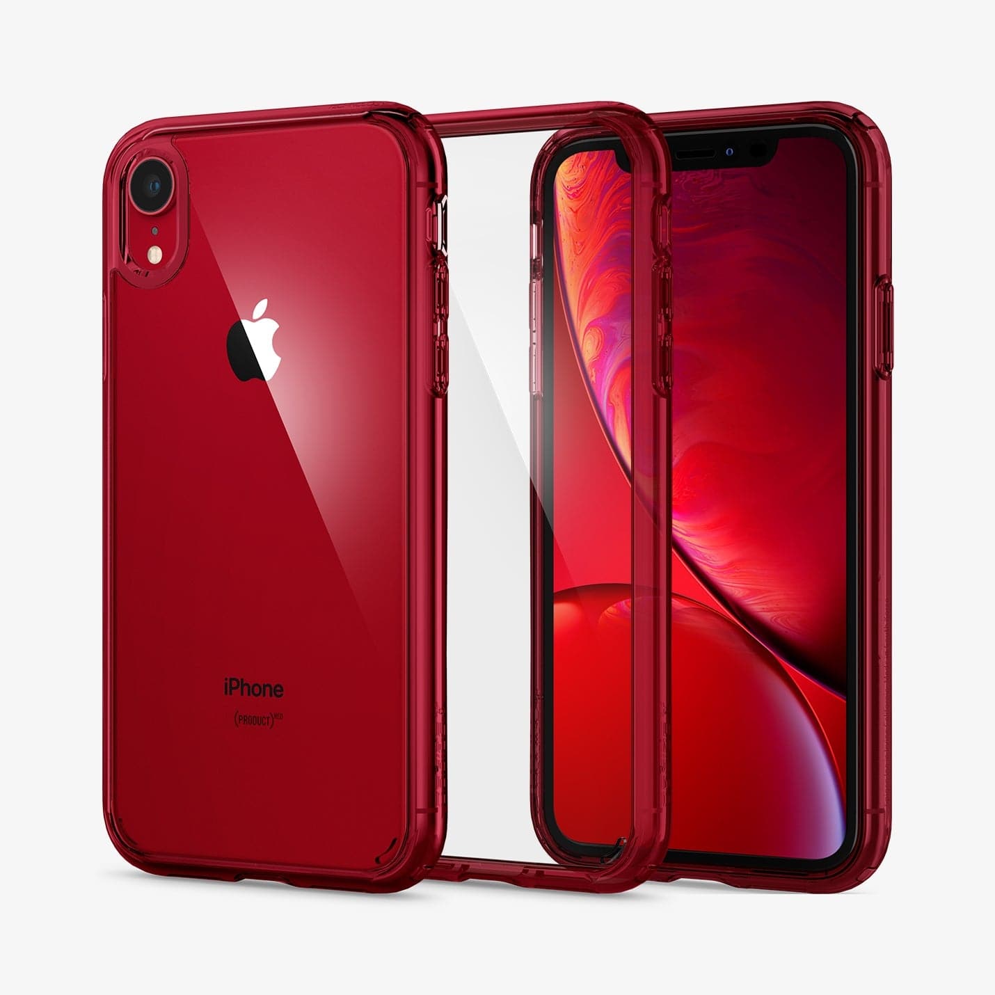 064CS25346 - iPhone XR Case Ultra Hybrid in red showing the back, inside and front