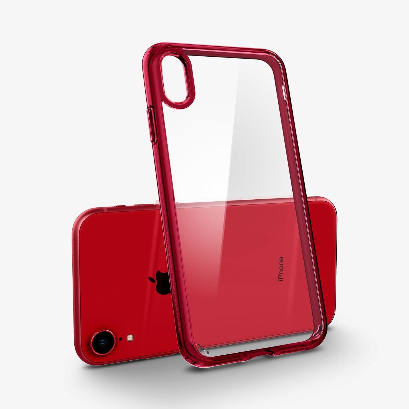 064CS25346 - iPhone XR Case Ultra Hybrid in red showing the case leaning against the device