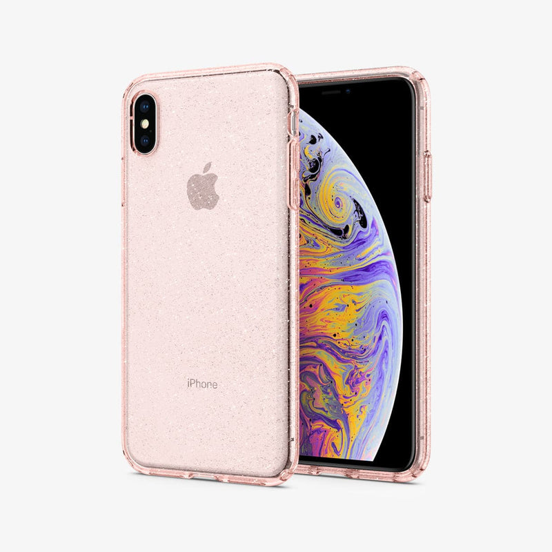 065CS25124 - iPhone XS Max Case Liquid Crystal Glitter in rose quartz showing the back and front