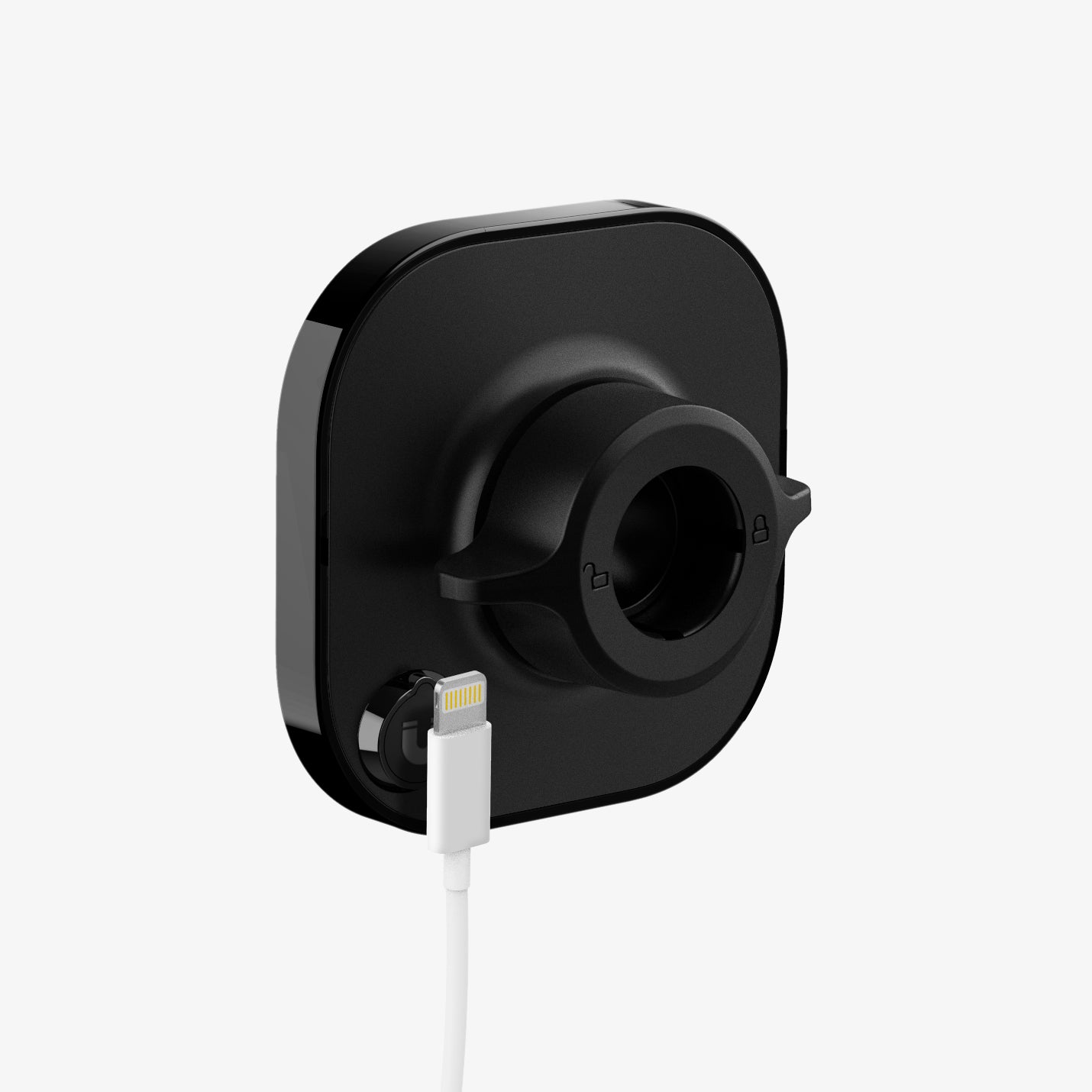 ACP02617 - OneTap Magnetic Car Mount Air Vent (MagFit) in black showing the back with charging cable next to port