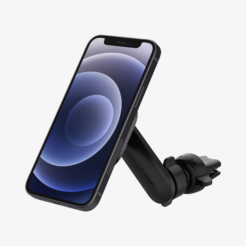 ACP02617 - OneTap Magnetic Car Mount Air Vent (MagFit) in black showing the front and side with device attached