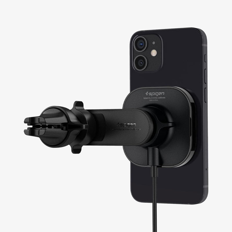 ACP02615 - OneTap Pro Wireless Magnetic Car Charger Air Vent (MagFit) in black showing the back with mount attached to the back of a device