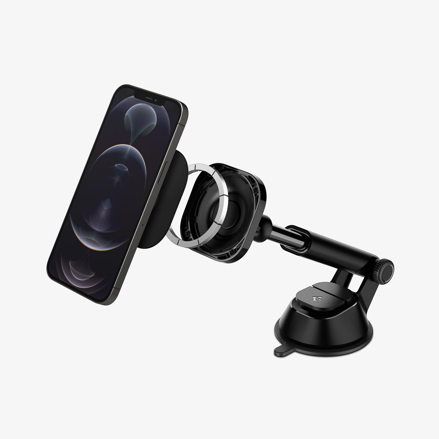 ACP02618 - OneTap Magnetic Car Mount Dashboard (MagFit) in black showing the multiple layers of magnetic ring and device hovering in front