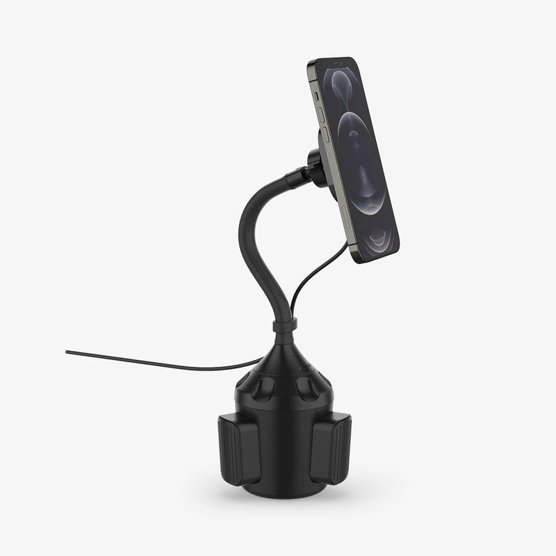 ACP03810 - OneTap Pro Wireless Car Mount Cup Holder (MagFit) in black showing the side with device connected