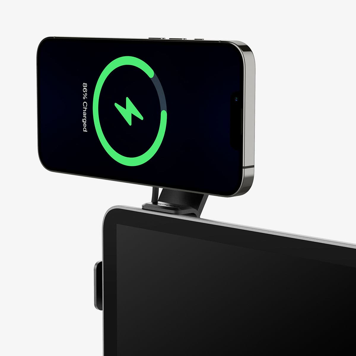 ACP03844 - Tesla OneTap Pro Wireless Screen Car Mount (Mag Fit) showing the front attached to Tesla touch screen and device installed horizontally