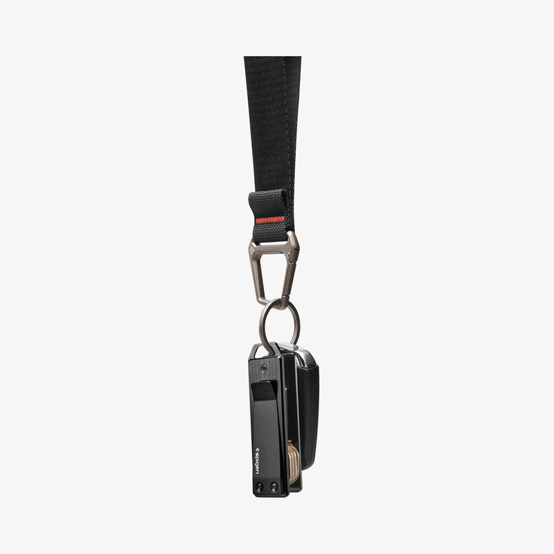 AHP05320 - Key Holder Organizer Metal Fit in black showing the organizer attached to carabiner