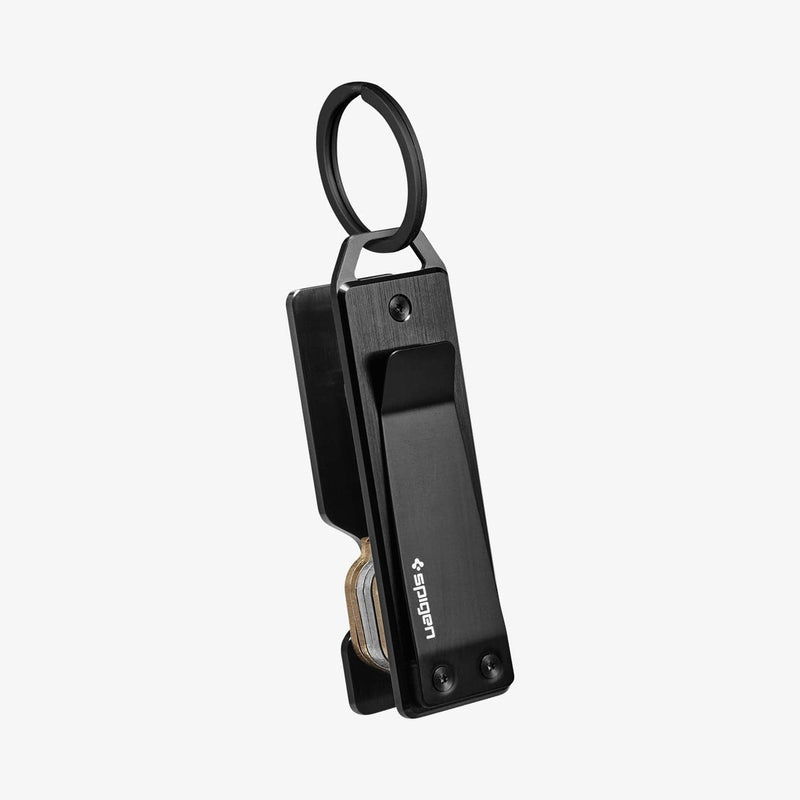 AHP05320 - Key Holder Organizer Metal Fit in black showing the organizer with keys inserted and carabiner