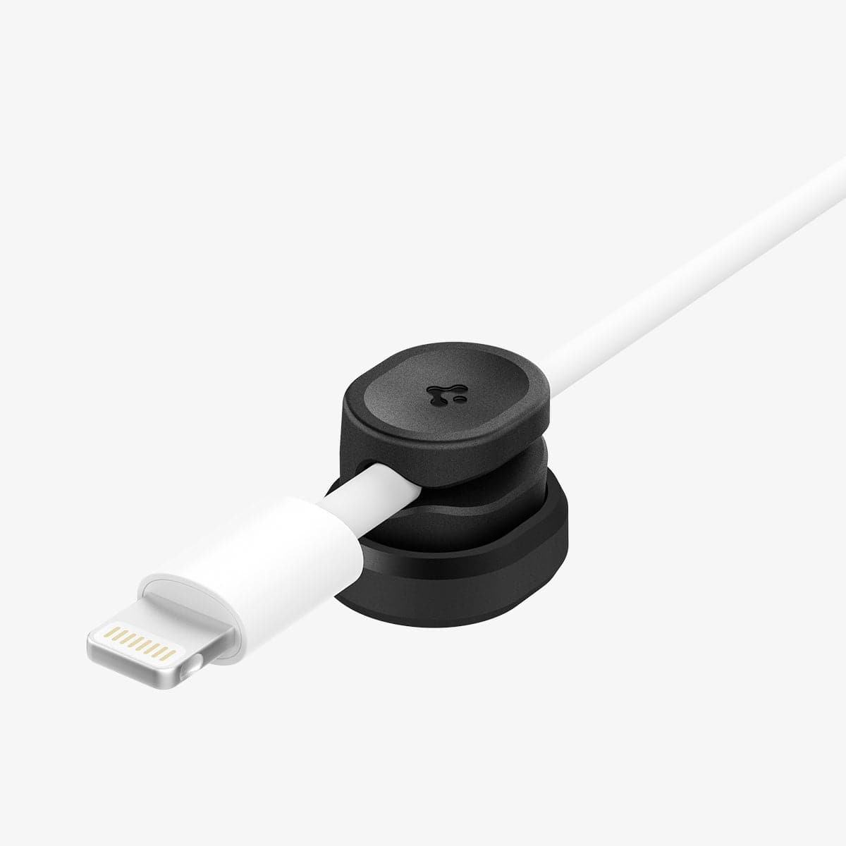 AMP05487 - LD102 Singular Magnetic Cable Organizer in black showing the top and side with cable inserted
