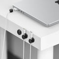 AMP05487 - LD102 Singular Magnetic Cable Organizer in black showing the cable holders mounted on to side of desk with cables inserted