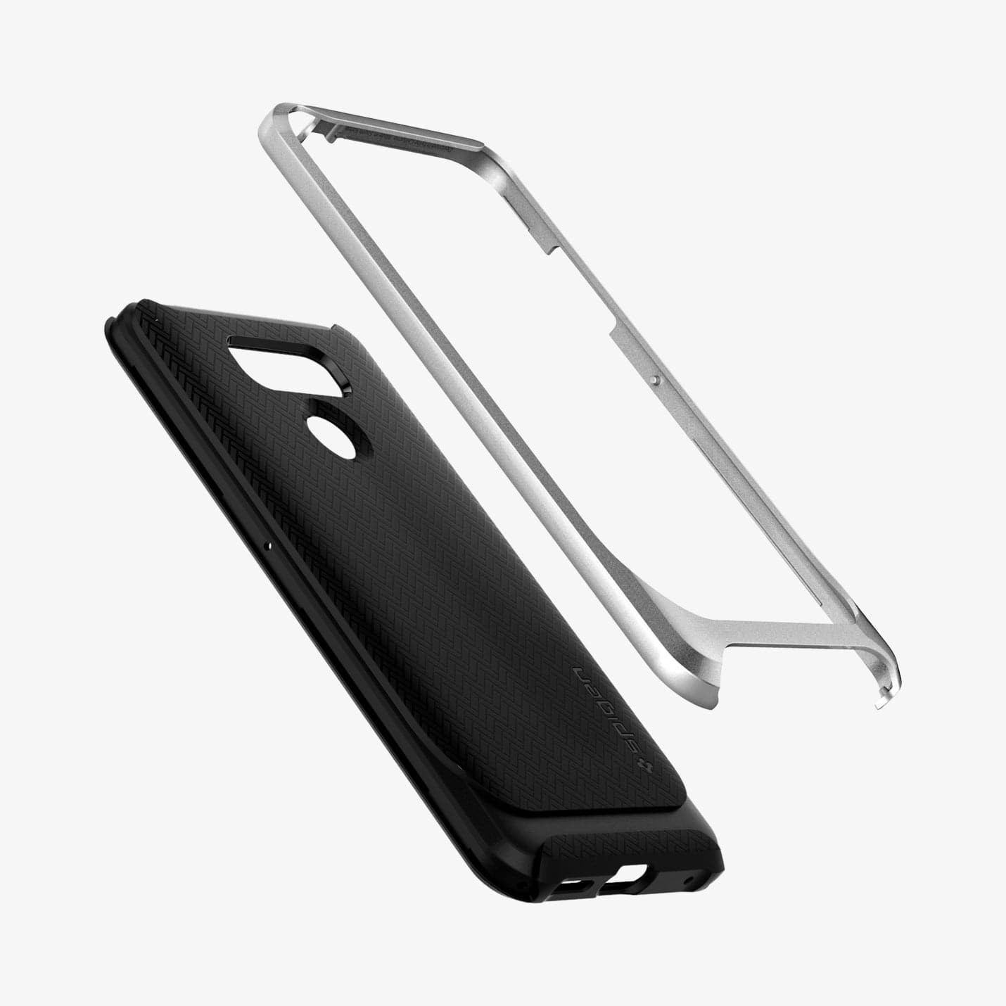 A21CS21237 - LG G Series Neo Hybrid Case in satin silver showing the hard layer of case hovering away from the soft layer
