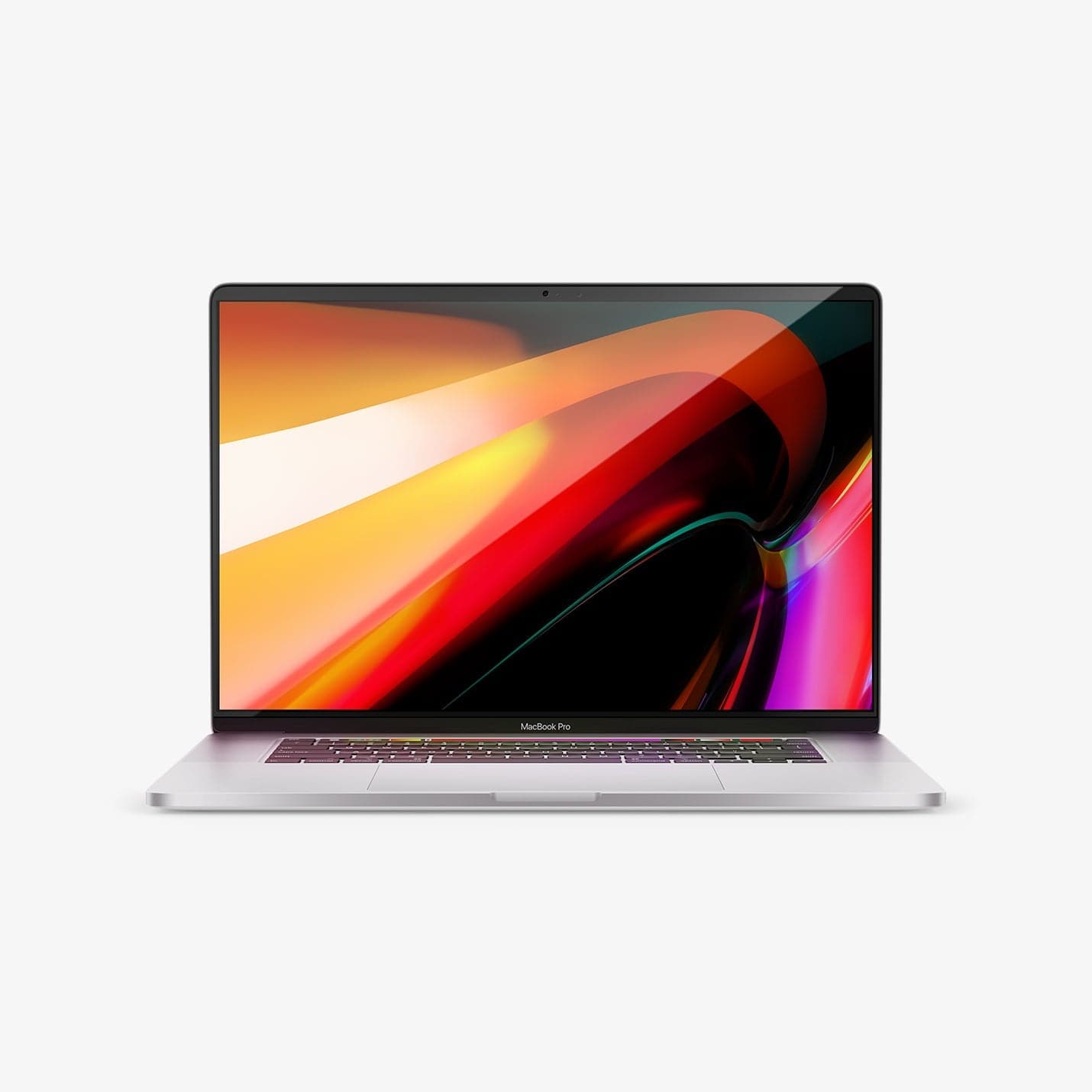 AGL00673 - MacBook Pro 16-inch (2020) GLAS.tR SLIM in Clear showing the front of the device with tempered glass installed