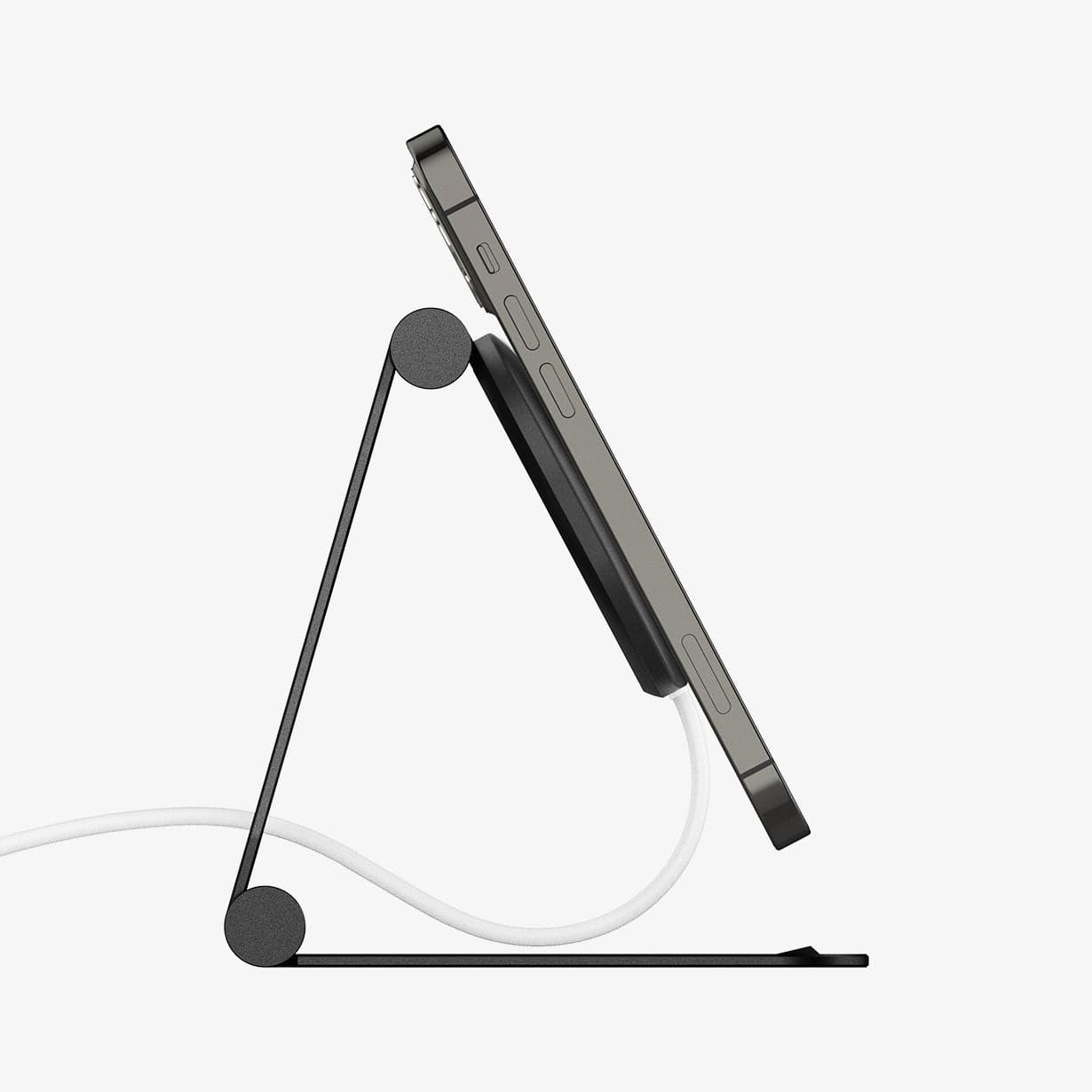 AMP02672 - MagFit Charger Stand (MagFit) in black showing the side with device connected to stand
