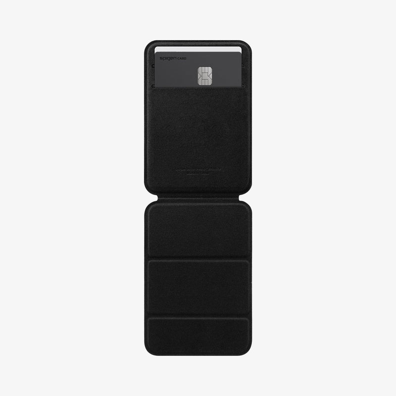 AMP02834 - Universal Card Holder Smart Fold in black showing the inside with card in slot