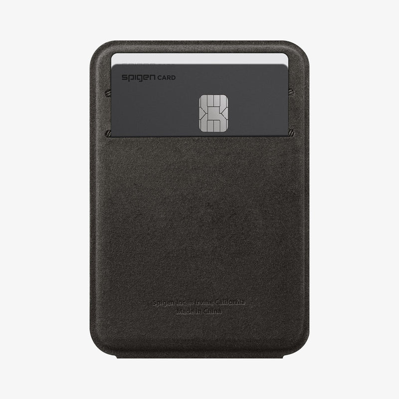 AMP02835 - Universal Card Holder Smart Fold in gunmetal showing the inside with card in slot