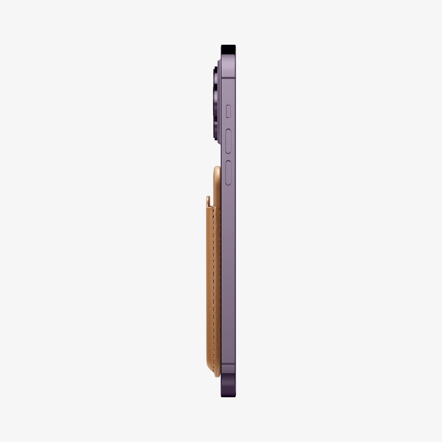 AFA05804 - MagSafe 3 Cards Holder Valentinus (MagFit) in brown showing the side with card holder attached to phone