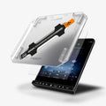 AGL04366 - Mercedes C-Class Screen Protector EZ FIT GLAS.tR Anti-Glare showing the ez fit tray and screen protector hovering in front of touch screen display