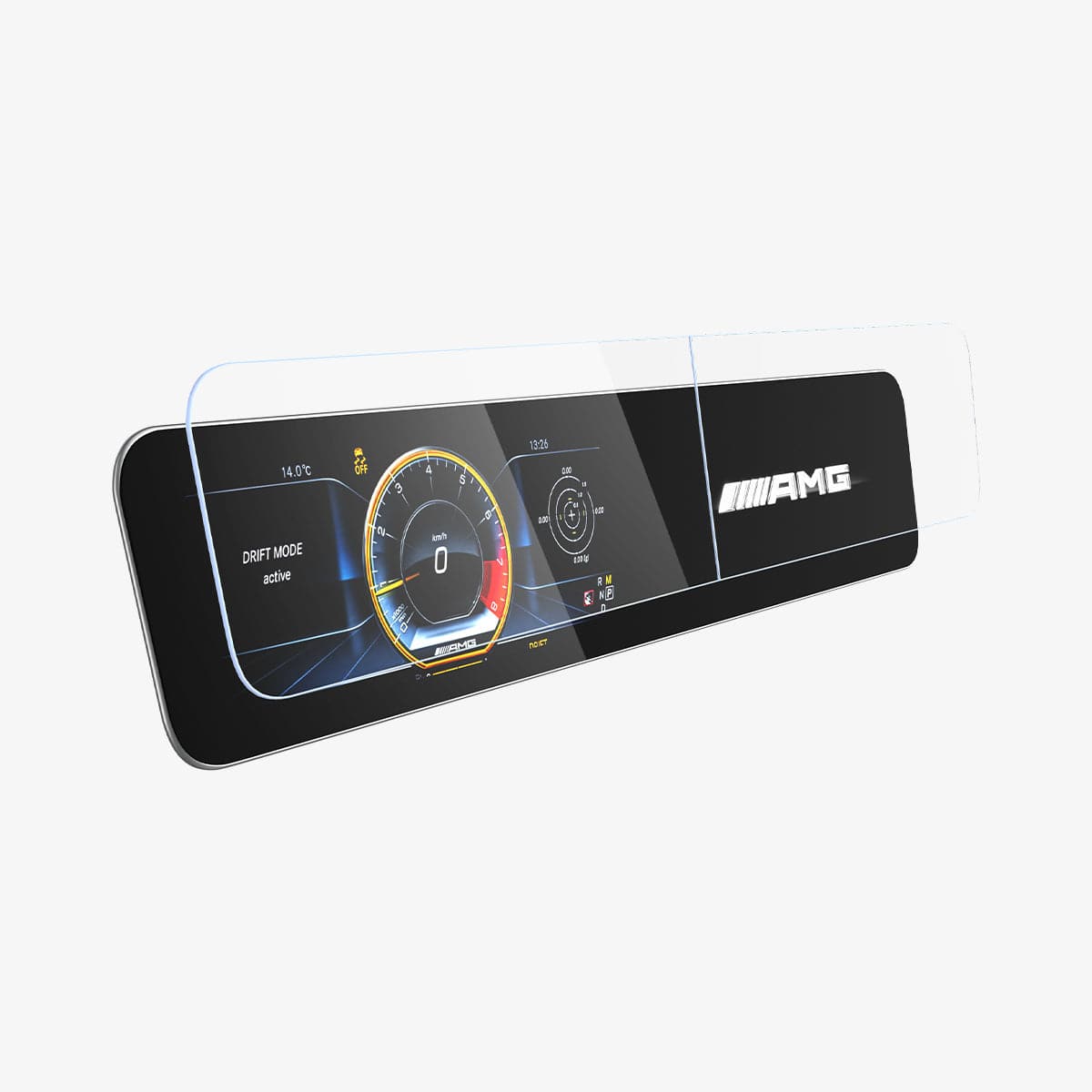 AGL03149 - Mercedes E-Class Screen Protector EZ FIT GLAS.tR Anti-Glare showing the front and side with screen protector in front of display