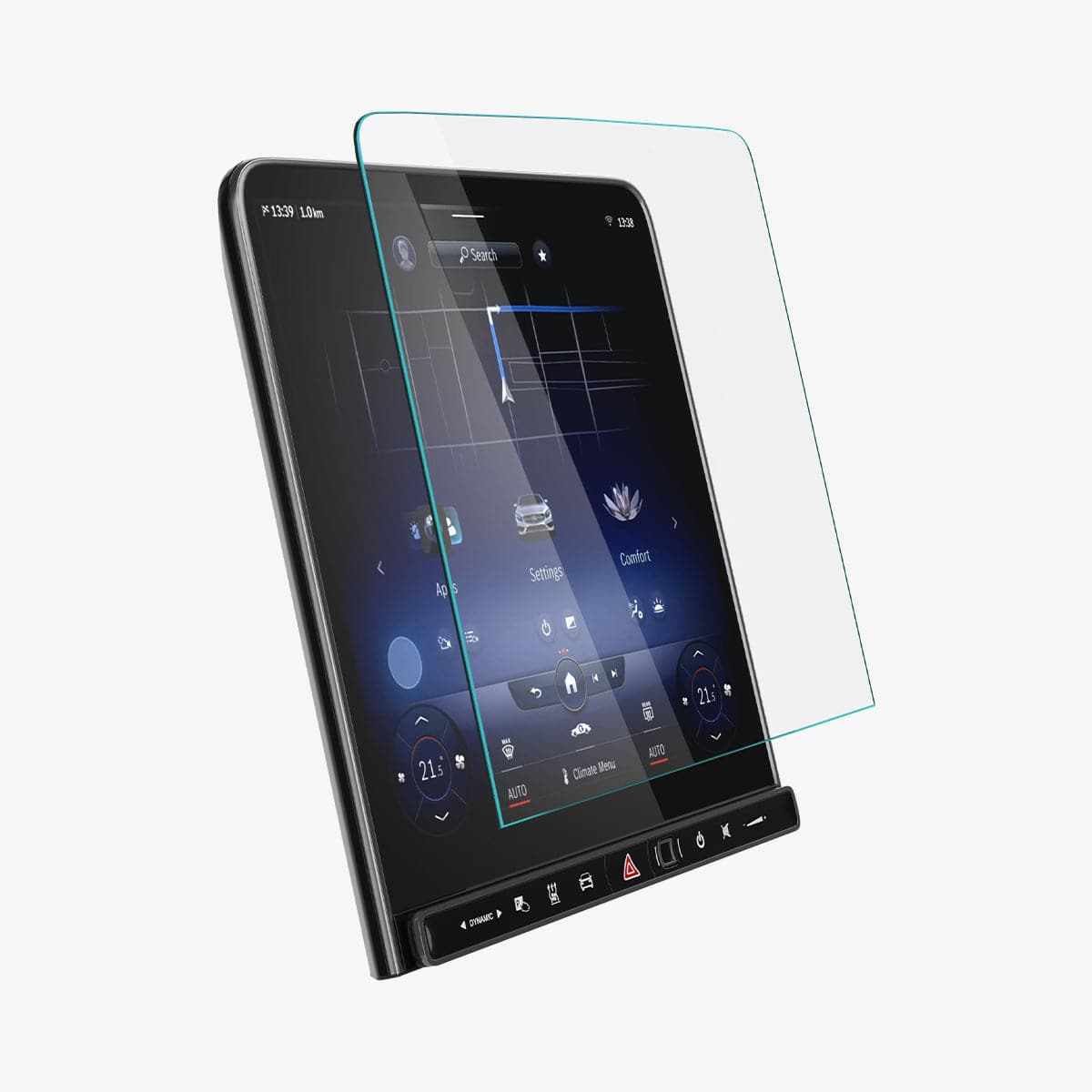 AGL03147 - Mercedes S-Class Screen Protector EZ FIT GLAS.tR Anti-Glare showing the front and side with screen protector hovering in front of display