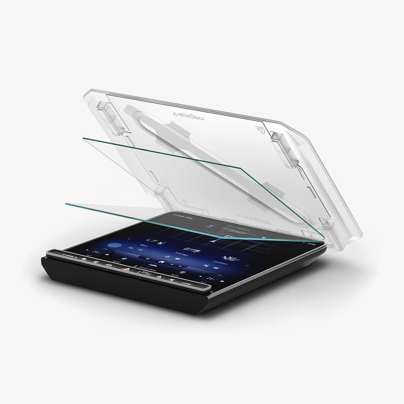AGL03147 - Mercedes S-Class Screen Protector EZ FIT GLAS.tR Anti-Glare showing the ez fit tray and screen protector being installed onto touch screen display