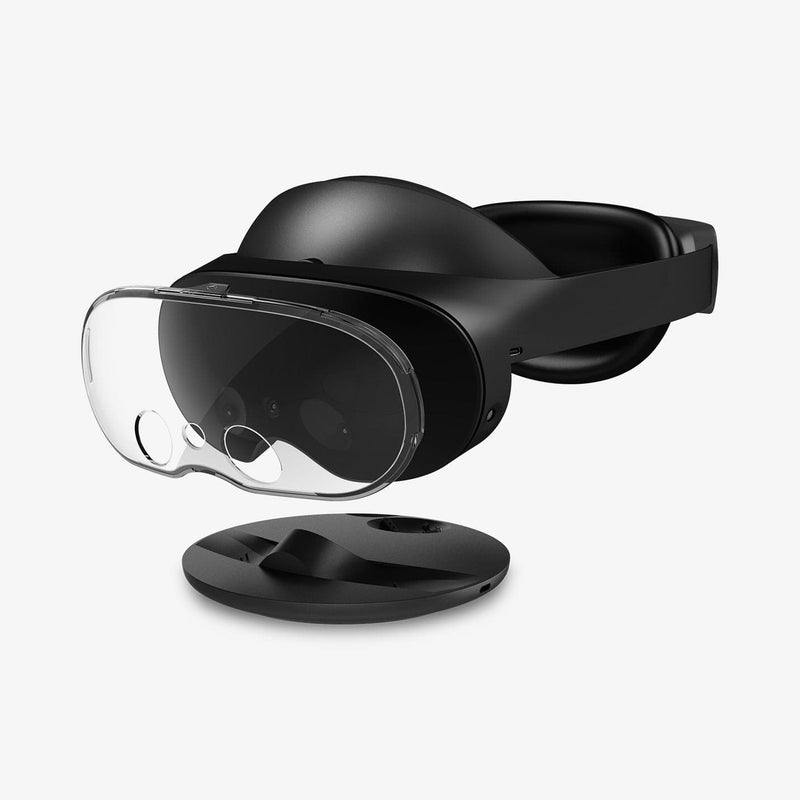 ACS06029 - Meta Quest Pro Ultra Hybrid Pro VR Lens Cover in royal black showing the lens cover hovering in front of meta quest pro