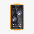 AGL05968 - Pixel 7a Screen Protector AlignMaster GLAS.tR showing the front with alignment tray installed onto device